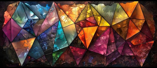 Colorful Geometric Glass Fragments Art, To provide a unique and innovative artwork that combines geometric shapes, vibrant colors, and modern design