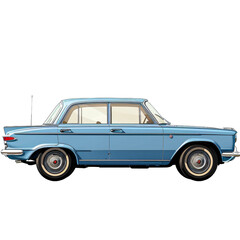 Classic sky blue sedan car isolated on transparent background PNG. Vintage 1950s automobile concept for historical car enthusiasts, poster art, and retro design elements.