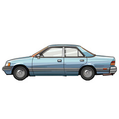 Light blue vintage luxury sedan car isolated on transparent background. PNG Classic 1980s executive car design for nostalgic automotive themes and retro vehicle illustration.