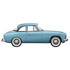 Light blue retro coupe car illustration on transparent background PNG. Vintage luxury automobile concept for classic car collectors and design. - obrazy, fototapety, plakaty