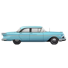 Deurstickers Retro turquoise classic sedan car illustration. 1950s American car culture and design concept isolated on a transparent background PNG. © Dmitry