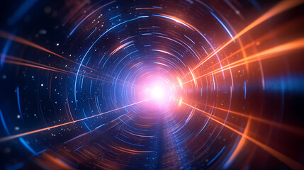 Obraz premium Glowing tunnel traffic, future technology speed line, using long exposure bold dynamic lines