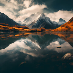 Fototapeta na wymiar Reflections in a calm lake with a mountain backdrop
