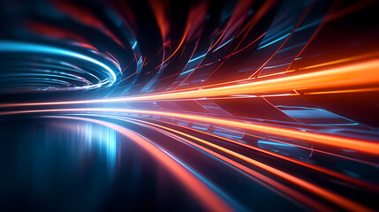 Fototapeta na wymiar Glowing tunnel traffic, future technology speed line, using long exposure bold dynamic lines