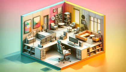 Pastel Office Suite: Interconnected 3D Design