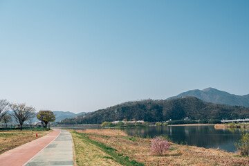 Miryang River park walking trail in Miryang, Korea