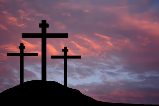 Crucifixion silhouettes. Religious Good Friday background