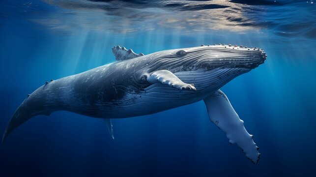 Image of a whale underwater in the ocean.