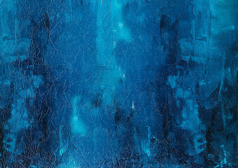 Oil paint texture with scratches and blue shine. Winter background.Blue abstract painting