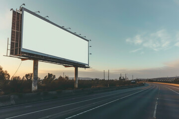 White Billboard on Busy Highway, Day