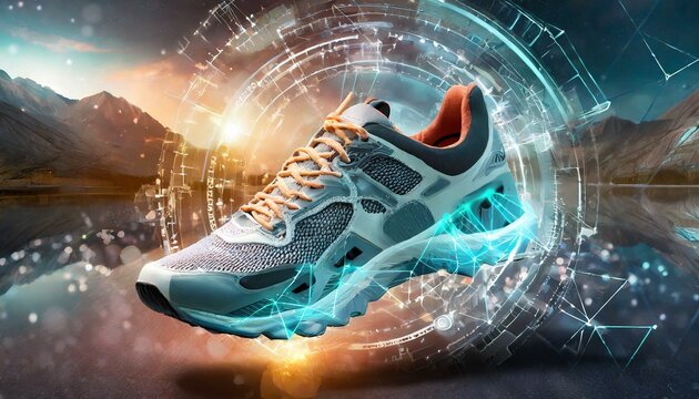a pair of colorful sneakers on a reflective surface, a 3D render by David Martin, behance contest winner