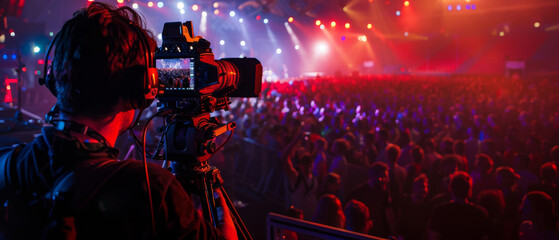 Professional Videographer Capturing Live Concert Event