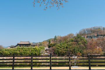 Fototapeta na wymiar Yeongnamnu traditional pavilion and Miryang River in Miryang, Korea