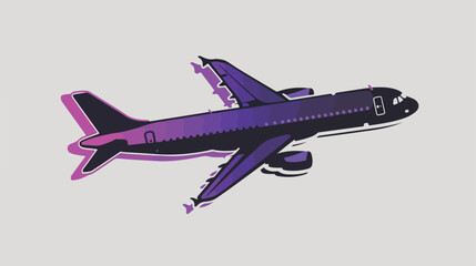 Flying Plane sign. Side view. Vector. Violet gradient