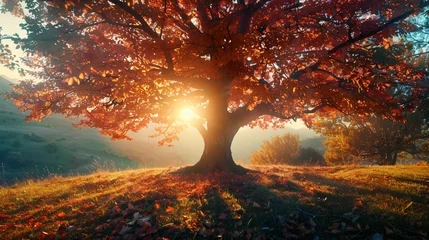 Foto op Canvas Tree in autumn with colored foliage the sun shining © Fauzia