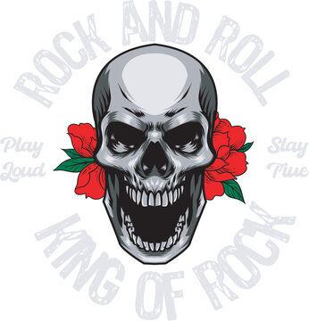 Vector Illustration of Skull and Roses with Hand Drawing Style Available for Tshirt Design