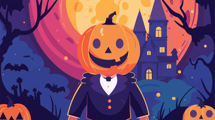 Halloween pumpkin character illustration in a suit wi