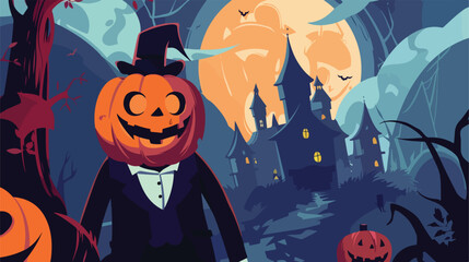 Halloween pumpkin character illustration in a suit wi - obrazy, fototapety, plakaty