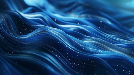 Luminous blue wavy lines with bright particles.