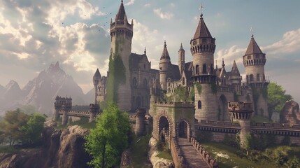 Fototapeta na wymiar Majestic castle set against a picturesque backdrop.