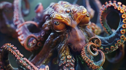 Fototapeta premium Mythical deep-sea kraken emerging from the depths of the ocean.