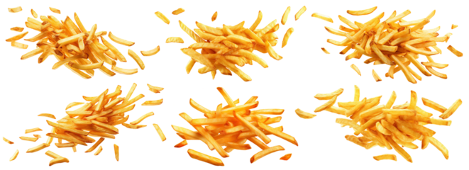 Set of flying delicious potato fries, cut out