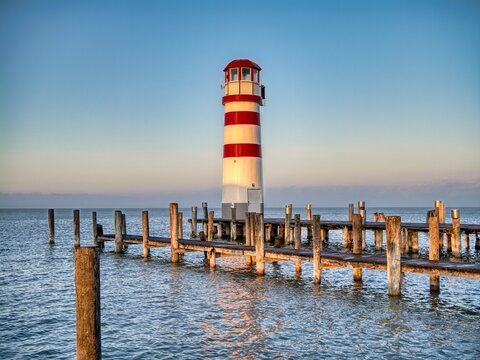 Lighthouse in Podersdorf on Lake Neusiedler See, Austria.