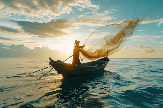 Indonesian men working as fishermen