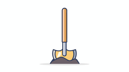 Shovel in the ground. Gardening tool on checked background