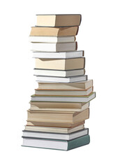 High stack of many different books isolated on white