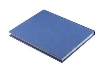 One closed blue hardcover book isolated on white