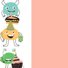Celebration card template with monsters