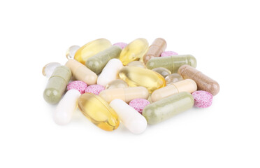 Many different vitamin pills isolated on white