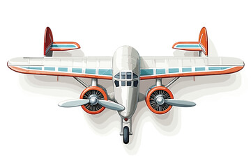 Toy miniature airplane overhead view flat lay on white vector illustration. Generative AI