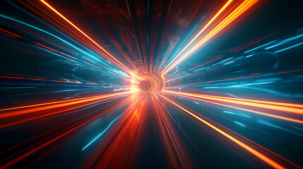 Fototapeta na wymiar Car lights leave traces in tunnel, concept of speed and movement
