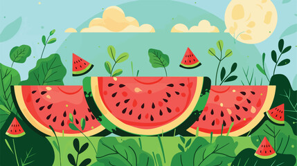 Summering hot with sweet watermelon flat vector
