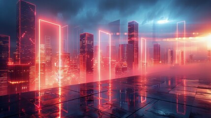 Futuristic City With Neon Lights and Buildings
