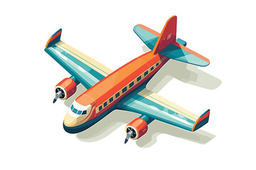 Toy miniature airplane overhead view flat lay on white vector illustration. Generative AI