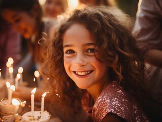 Heartwarming celebration A mothers smile lights up her daughters birthday party at home closeup shot