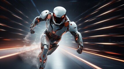 Superiority of AI showcased as robot wins race a 3D rendered concept with space for personalized content
