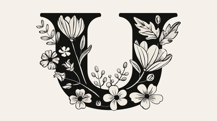Vintage floral bold Letter U logo spring. Classic Sum - obrazy, fototapety, plakaty