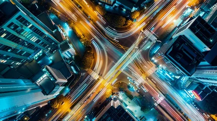 Foto op Plexiglas Nighttime Hustle: Aerial View of Modern City Financial District © Cyprien Fonseca