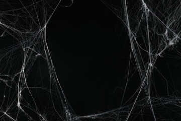 Creepy white cobweb on black background. space for text