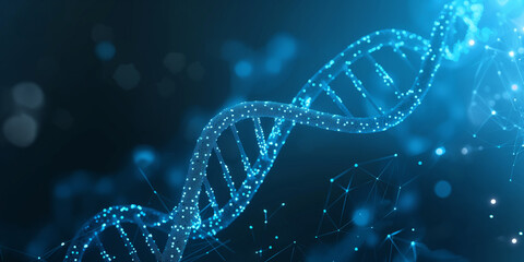 Close-up of the structure of a helical DNA gene molecule. Biotechnology. - obrazy, fototapety, plakaty