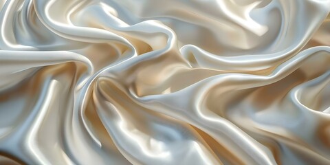 Glossy Waves on White Satin Fabric Surface. Concept Textured Elegance, Satin Sheen, Light Reflections, Smooth Finish, Decorative Background