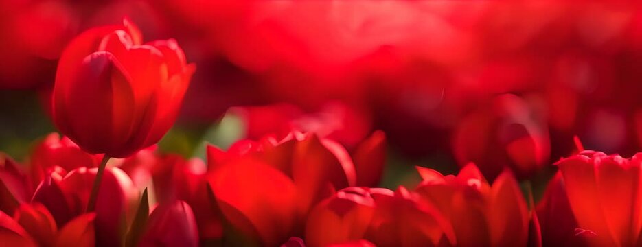 Red tulip bouquet flower background. Floral wallpaper, banner. February 14, valentine's day, love, 8 march international women's day theme. 4K Video