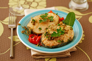 Fresh cod with peppers.