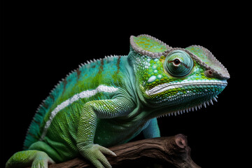Fototapeta premium Lizard chameleon on black background