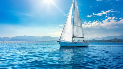Obraz premium White yacht gracefully sailing on a clear, sunny day.