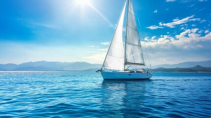 White yacht gracefully sailing on a clear, sunny day.